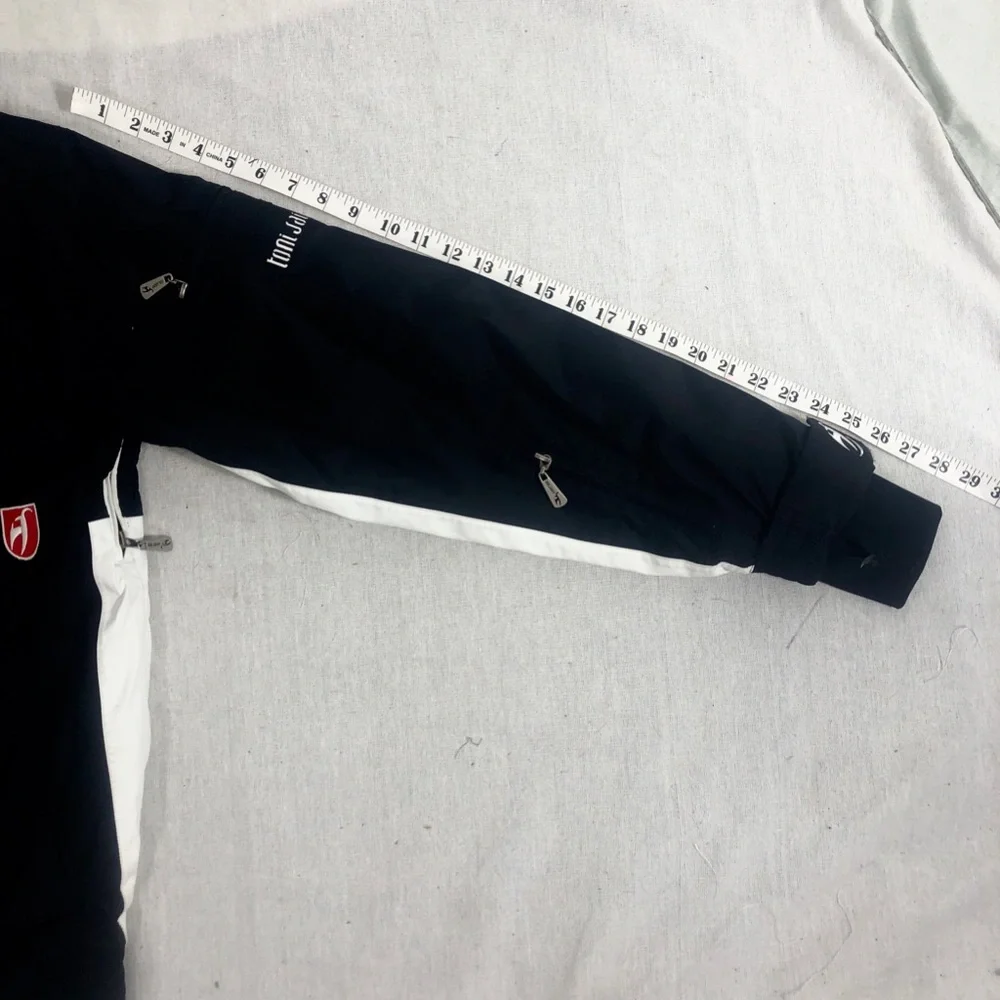 Toni Sailer ski jacket zipper front black mens MEDIUM black white red